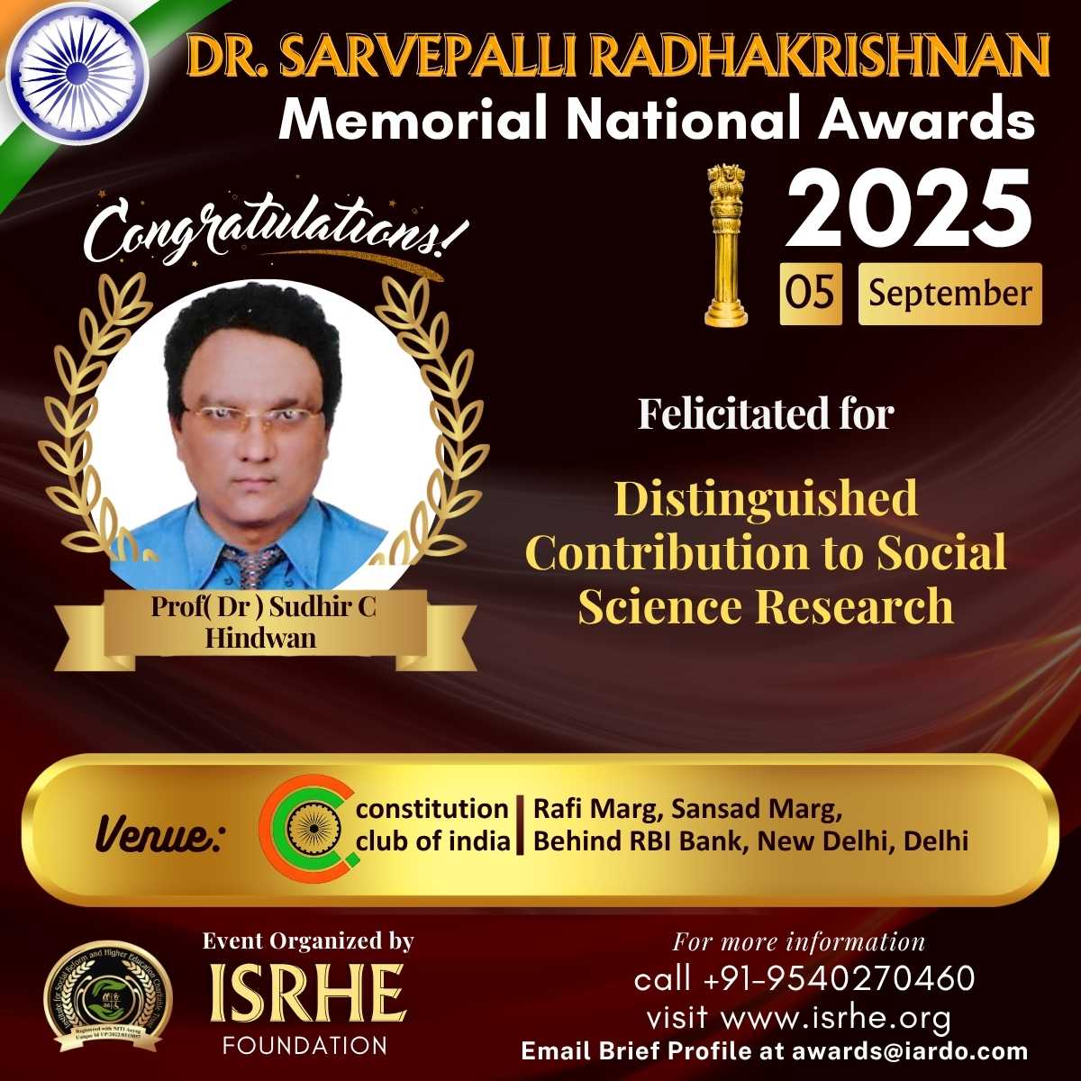 Prof. (Dr.) Sudhir C Hindwan